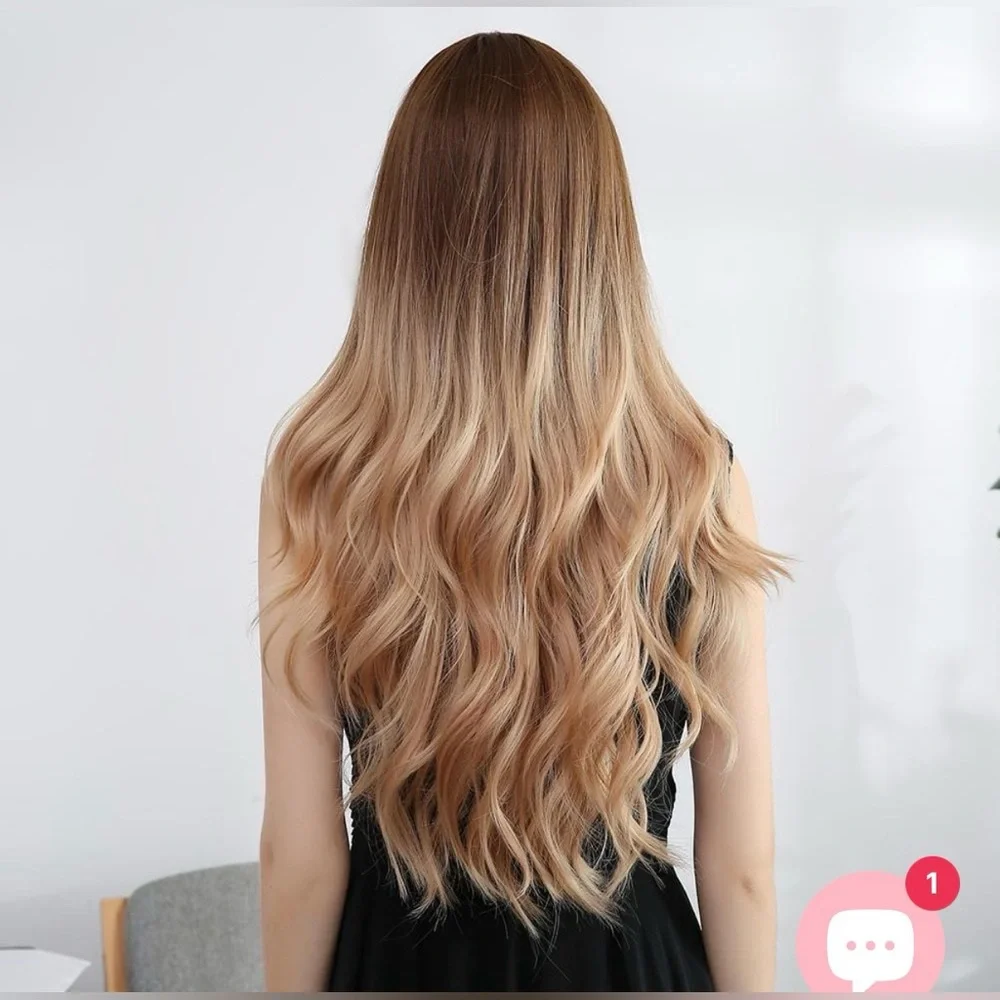 Haircube Ombre Blonde Synthetic Wig With Curtain Bangs